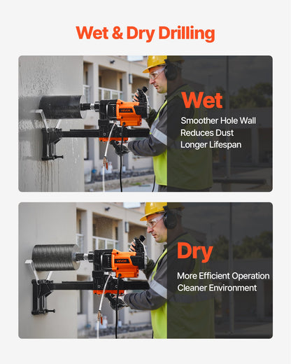 Diamond Core Drilling Machine, 0.8-8 in Drilling Diameter, Stand-Mount Dry and Wet Concrete Core Drill Rig with 8 Drill Bits, 800 RPM Speed, UNC1 1/4-7 Thread, for Concrete Brick Stone, 3000W