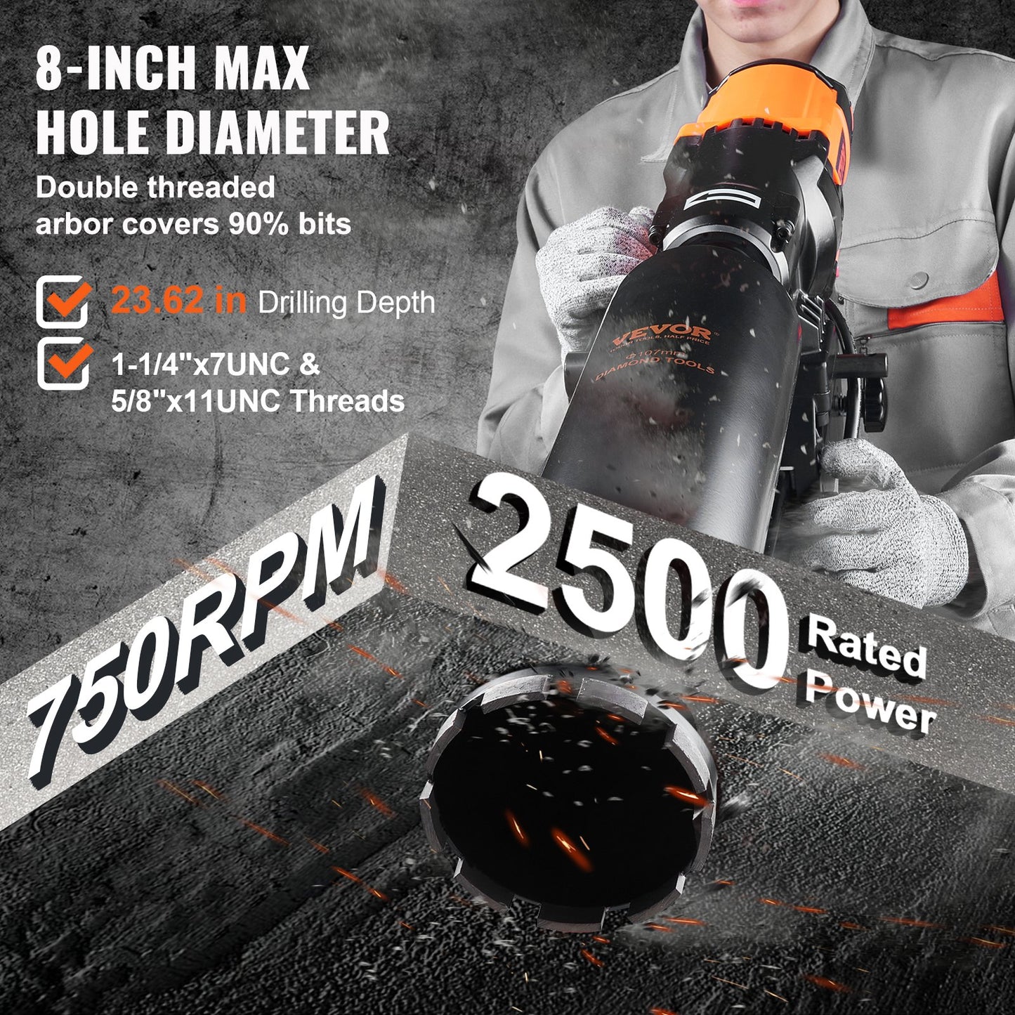 Nass- und Trocken-Diamantkernbohrgerät, Betonkernbohrgerät, 3200 W, 750 U/min