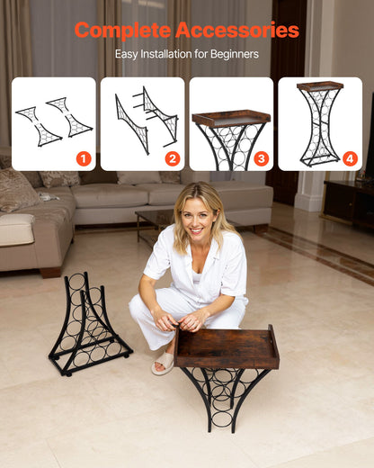 15 Bottle Wine Rack, Freestanding Floor, Wine Holder Stand Liquor Cabinet with Glass Holder Wood Tabletop, Easy Assembly Floor Storage Rack, for Home Bar Kitchen Living Room Dining Room, Black