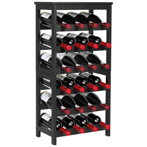 24 Bottle Wine Rack, 6-Tier, Freestanding Floor Display Wine Storage Shelves with Table Top, Easy Assembly Rack Shelf, Premium Material, for Kitchen Cellar Bar Dining Room Living Room, Black