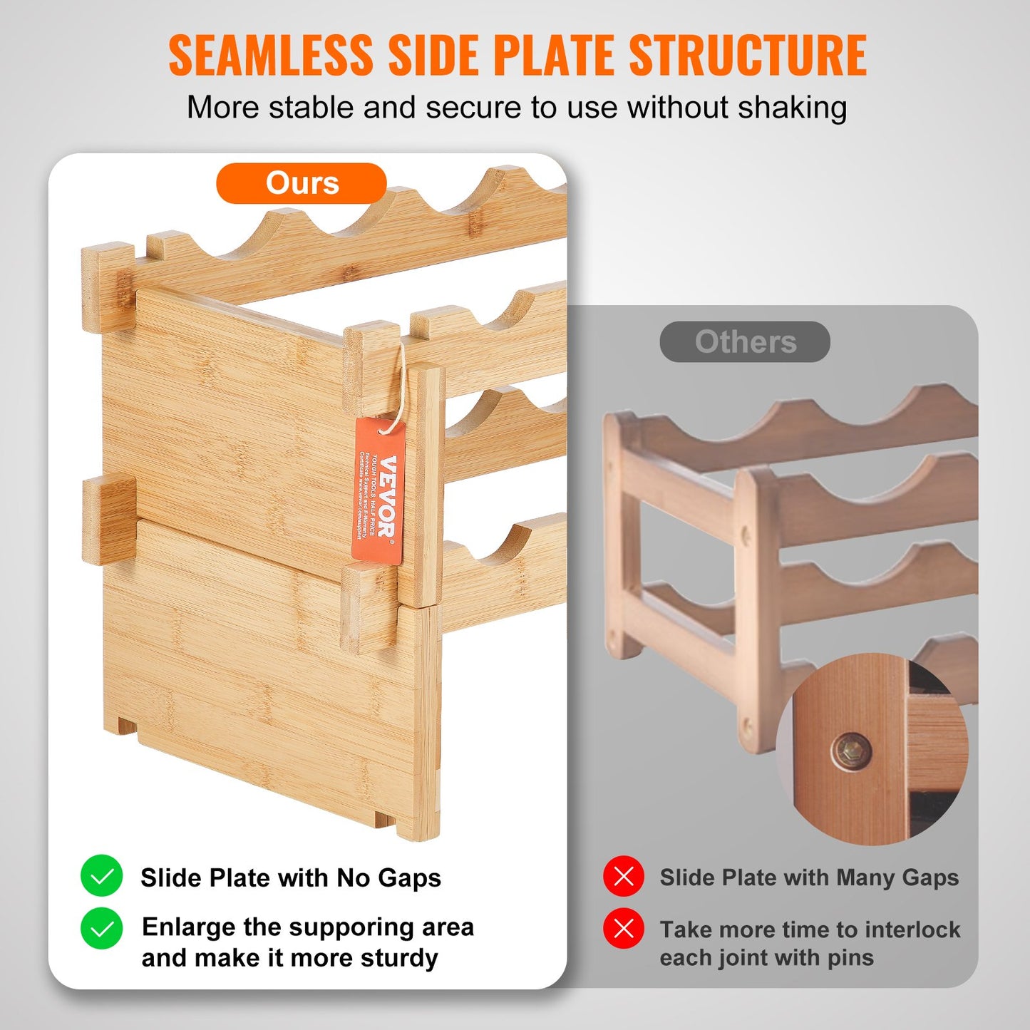 18 Bottle Stackable Modular Wine Rack, 2-Tier Solid Bamboo Wood Storage Racks, Floor Freestanding Wines Holder Display Shelf, Wobble-Free Shelves for Kitchen, Bar, and Cellar (Natural Color)
