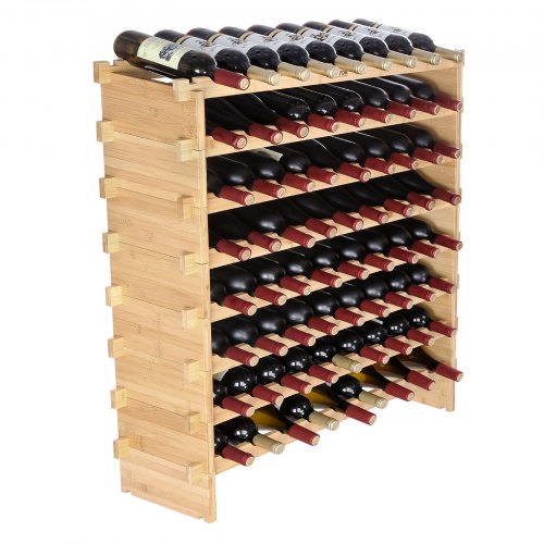 72 Bottle Stackable Modular Wine Rack, 8-Tier Solid Bamboo Wood Storage Racks, Floor Freestanding Wines Holder Display Shelf, Wobble-Free Shelves for Kitchen, Bar, and Cellar (Natural Color)
