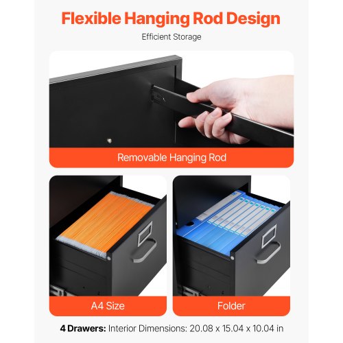 Vertikaler Aktenschrank mit 4 Schubladen und Schloss für das Homeoffice | EU