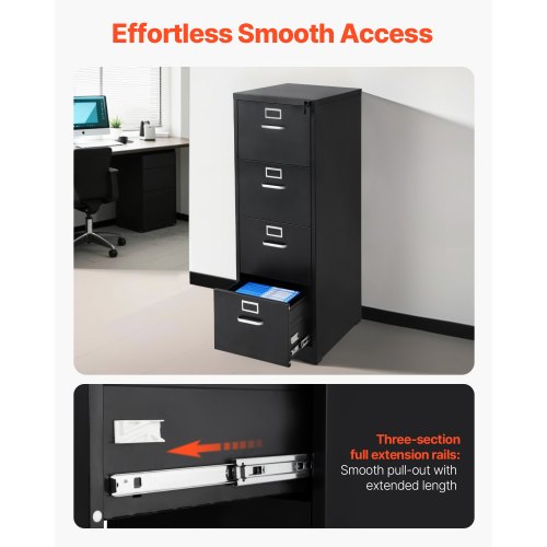 Vertikaler Aktenschrank mit 4 Schubladen und Schloss für das Homeoffice | EU