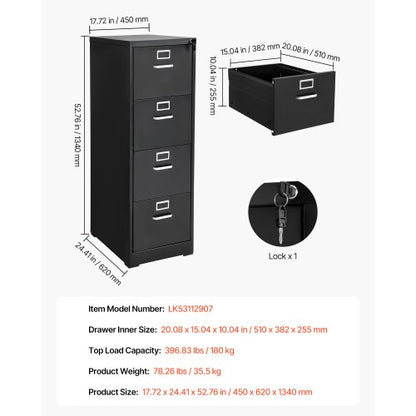 Vertikaler Aktenschrank mit 4 Schubladen und Schloss für das Homeoffice | EU