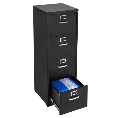 4 Drawer File Cabinet with Lock, Metal Vertical Filing Storage Cabinets for Home Office, Heavy-Duty Cabinet with Detachable Hanging Rod, for A4/Letter/Legal Size File, Easy Assembly (Black)