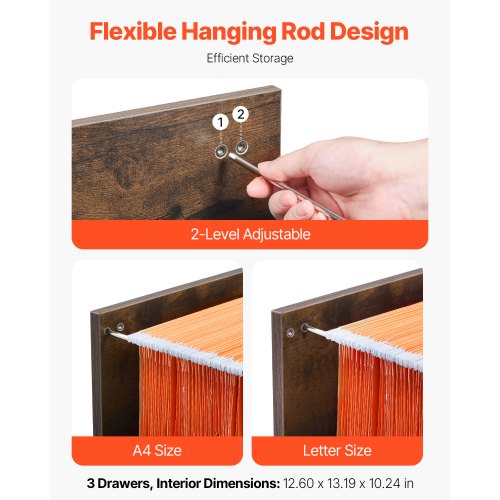 Aktenschrank mit 3 Schubladen, vertikaler Aktenschrank mit Schloss für das Homeoffice | EU