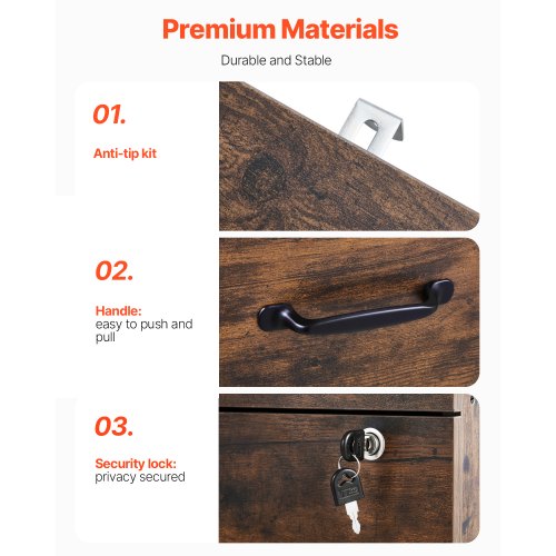 Aktenschrank mit 3 Schubladen, vertikaler Aktenschrank mit Schloss für das Homeoffice | EU