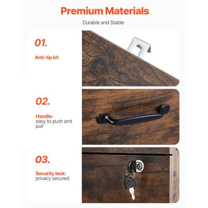 Aktenschrank mit 3 Schubladen, vertikaler Aktenschrank mit Schloss für das Homeoffice | EU