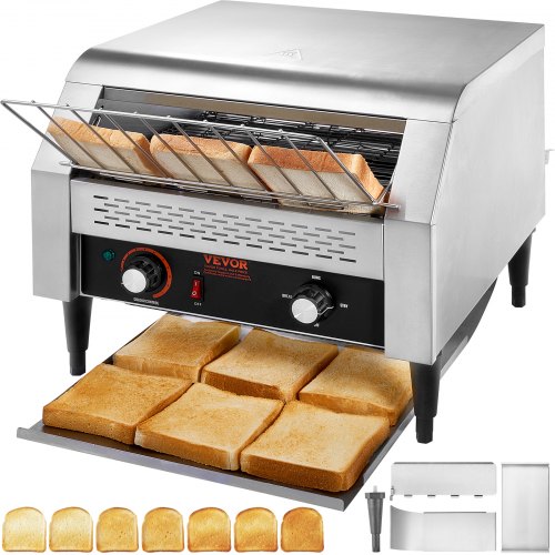 Commercial Conveyor Toaster, 450 Slices/Hour Conveyor Belt Toaster, Heavy Duty Stainless Steel Commercial Toaster Oven, Electric Restaurant Commercial Toaster for Toast Bun, Bagel, Bread