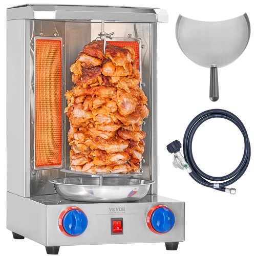 Shawarma Grill Machine, 13 lbs Capacity, Chicken Shawarma Cooker Machine with 2 Burners, Gas Vertical Broiler Gyro Rotisserie Oven Doner Kebab Machine, for Home Restaurant Kitchen Parties