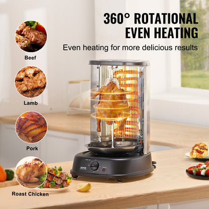 Shawarma Grill Machine, Vertical Chicken Shawarma Cooker Machine Countertop, Electric Stainless Steel Broiler Gyro Rotisserie Oven Doner Kebab Machine, for Home Restaurant Kitchen Parties