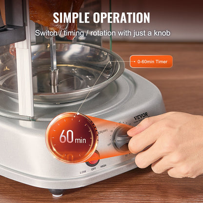 Shawarma Grill Machine, Vertical Chicken Shawarma Cooker Machine Countertop, Electric Stainless Steel Broiler Gyro Rotisserie Oven Doner Kebab Machine, for Home Restaurant Kitchen Parties