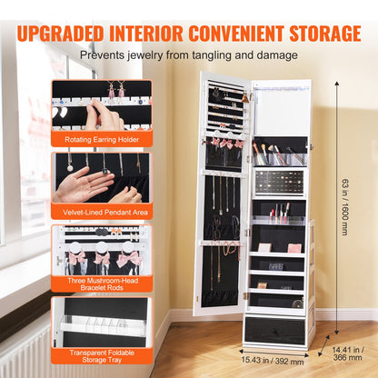 Spegel Smyckesskåp 360° Svängbar Ståspegel med Förvaring Vit