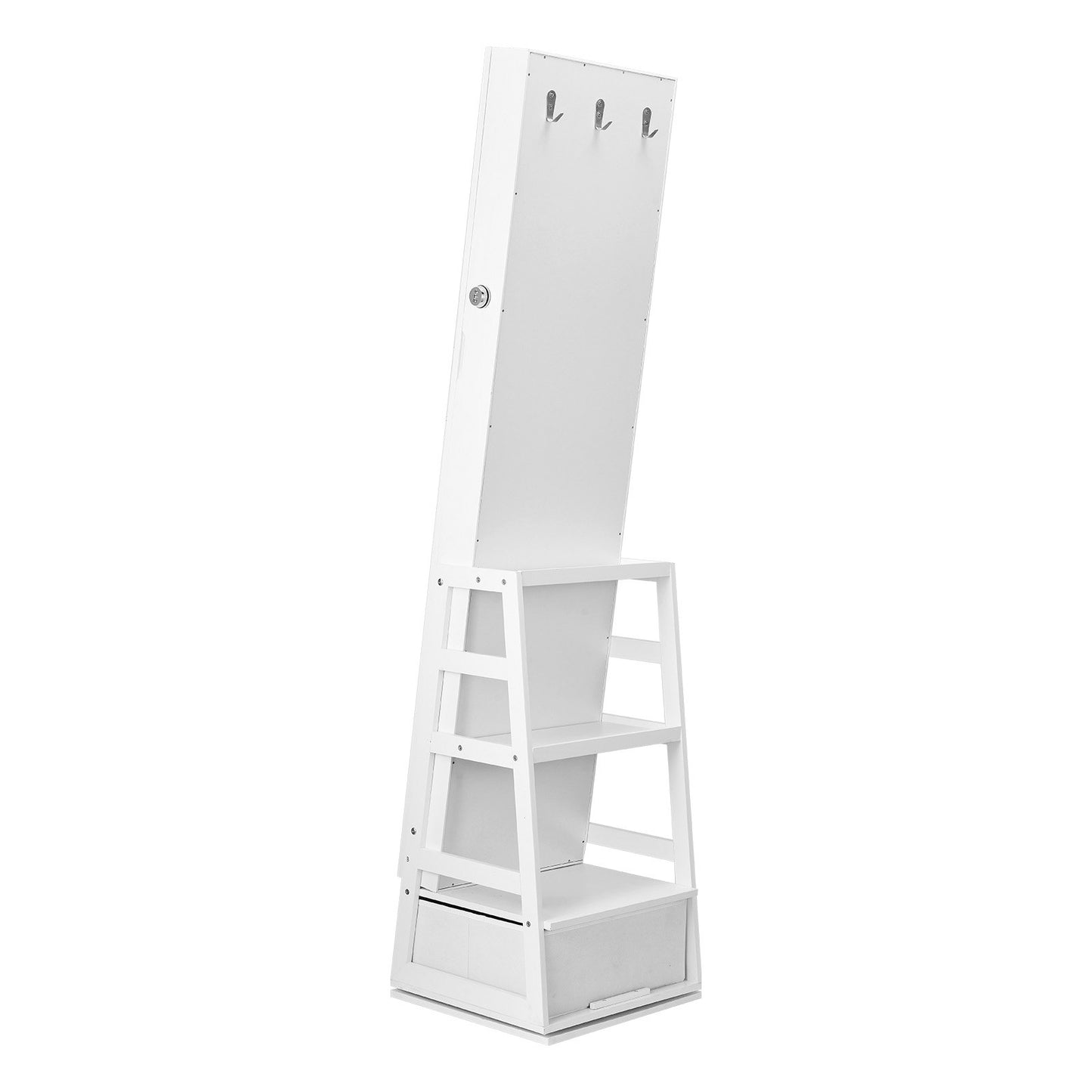 Spegel Smyckesskåp 360° Svängbar Ståspegel med Förvaring Vit