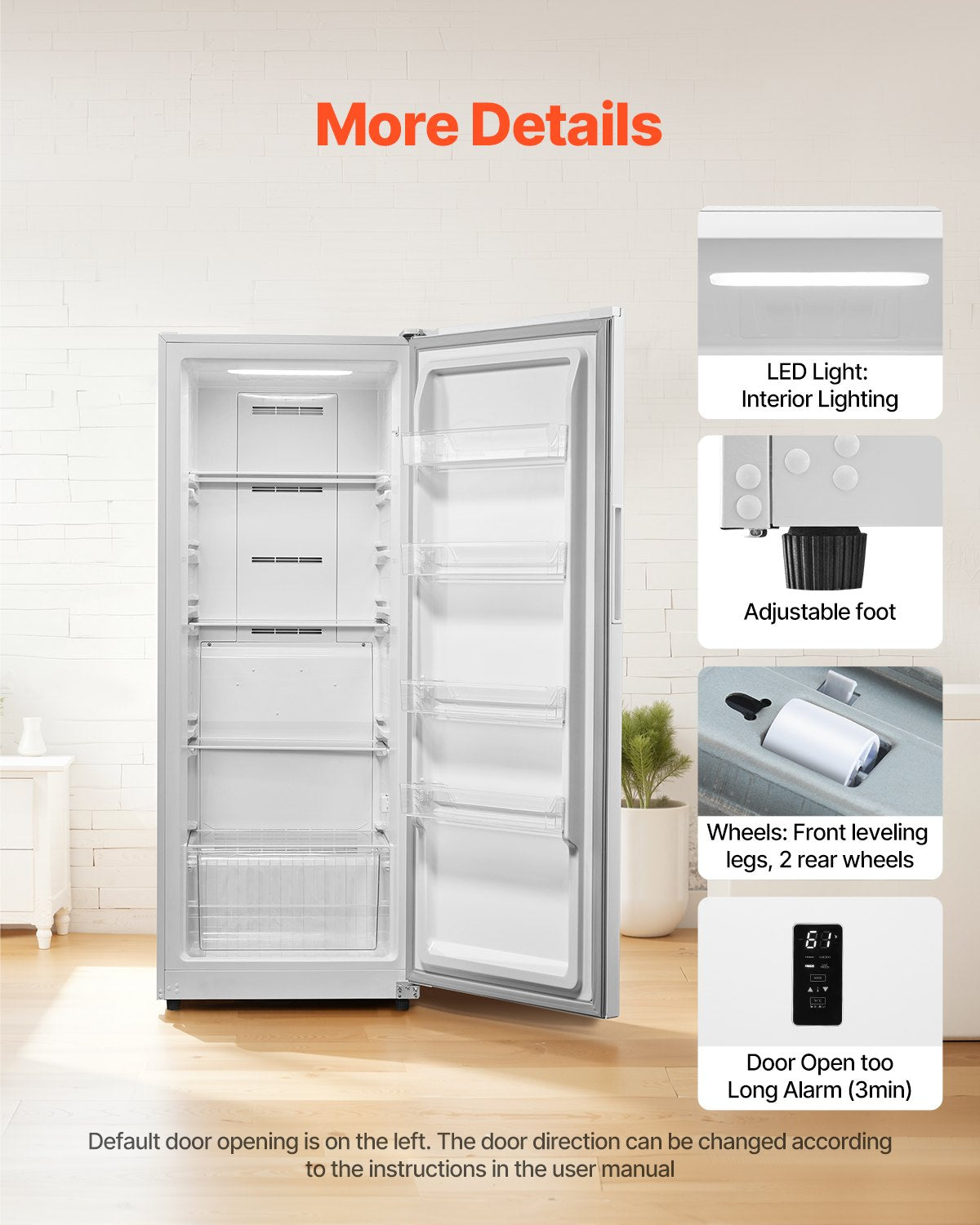 Convertible Freezer/Refrigerator, 14 Cu.Ft Frost Free Upright Freezer with Temp Control Panel, Door Open too Long Alarm, Adjustable Shelves and LED, Standing Fridge for Kitchen, Office, Garage