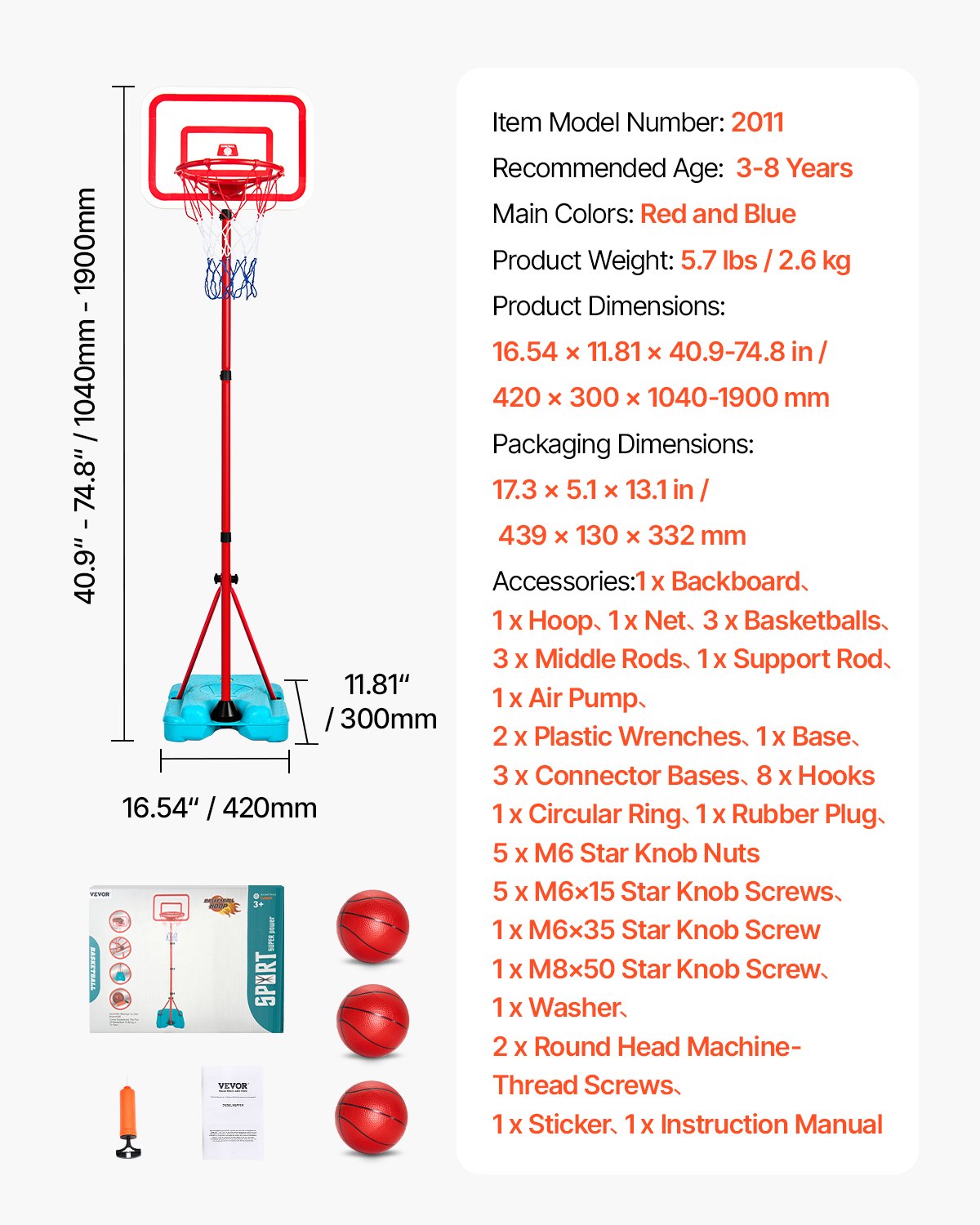 Basketballkorb für Kinder, höhenverstellbar, tragbar, Basketballplatz für Kinder