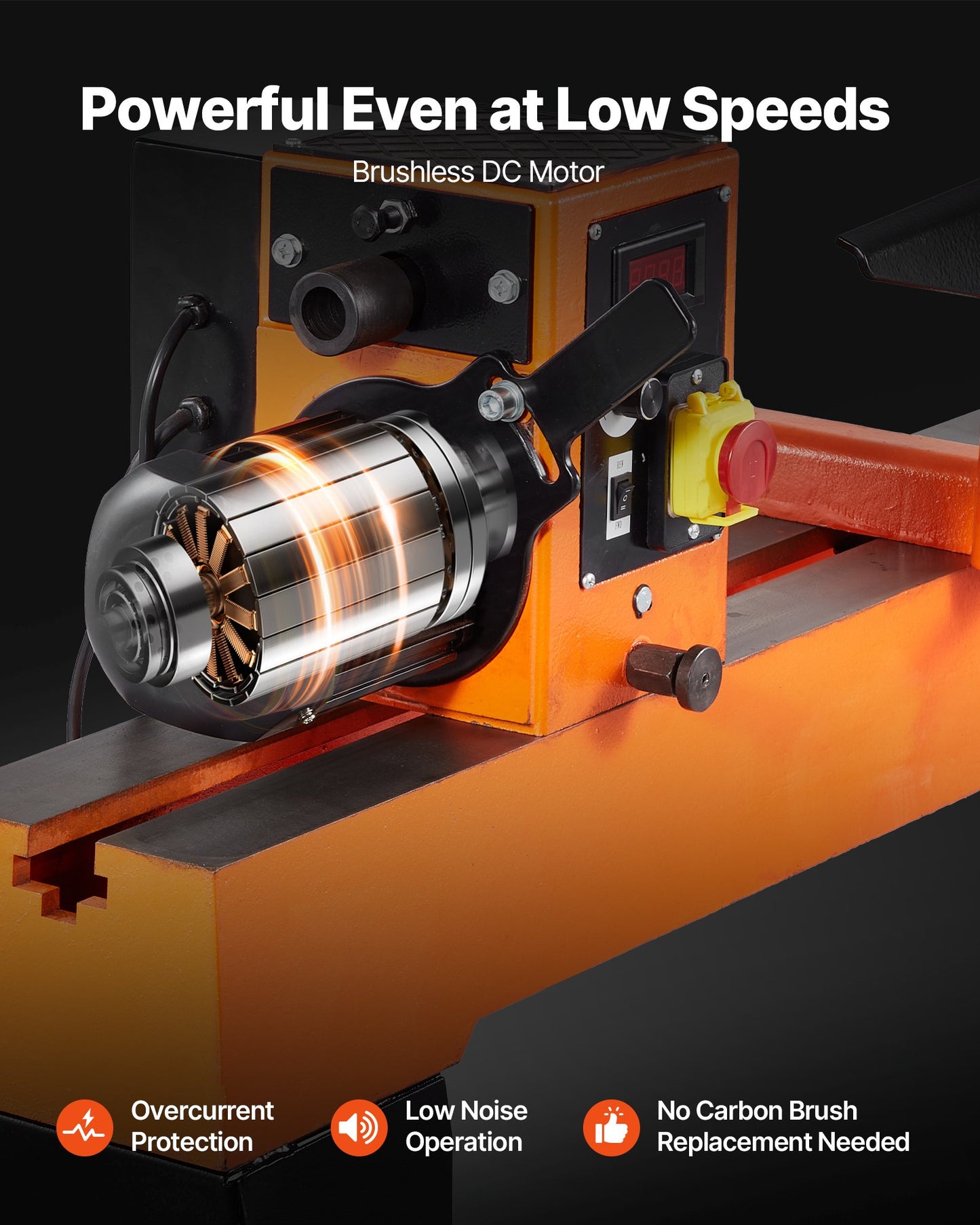 Woodworking Lathe, 1.5 HP, Wood Lathe Machine with 0 to 3200 RPM Variable Speed, 16 x 40 in Workbench, Brushless DC Motor, Cast Iron Body, Tool Rest, for Medium to Large Projects Woodworking