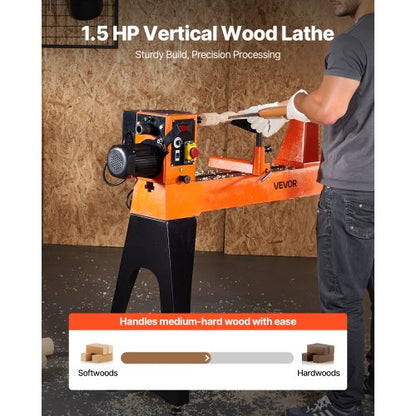 Drehbank für Holzbearbeitung, 1,5 PS, 16 x 40 Zoll, Holzdrehbank, variable Geschwindigkeit 0–3200 U/min