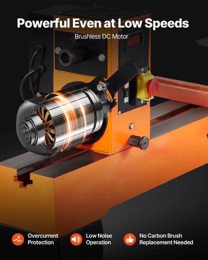 Woodworking Lathe, 2 HP, Wood Lathe Machine with 0 to 3200 RPM Variable Speed, 18 x 40 in Workbench, Brushless DC Motor, Cast Iron Body, Tool Rest, for Medium to Large Projects Woodworking