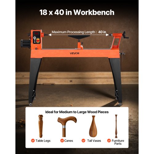 Träbearbetningssvarv 2 hk 18 x 40 tum Träsvarv Variabel hastighet 0-3200 varv/min
