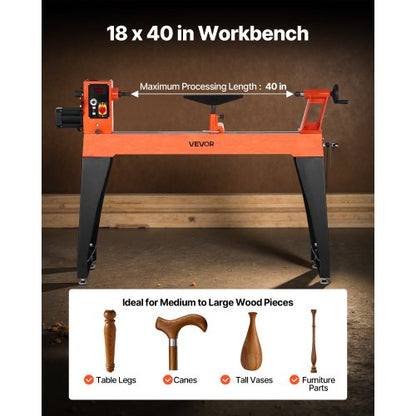 Träbearbetningssvarv 2 hk 18 x 40 tum Träsvarv Variabel hastighet 0-3200 varv/min