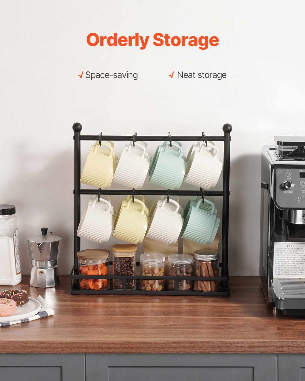Coffee Mug Holder for Countertop 16 Hooks Cup Rack with Storage Base