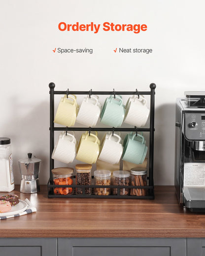 Coffee Mug Holder for Countertop 16 Hooks Cup Rack with Storage Base