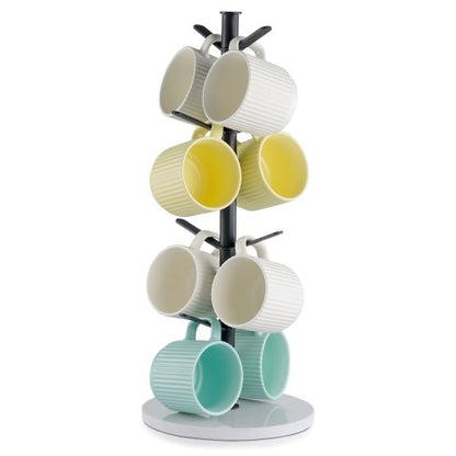 Mug Holder Tree with Marble Base, 8 Hooks Coffee Cup Holder for Counter, Carbon Steel Mug Tree Cup Rack Stand, Upgraded Coffee Cup Tree for Coffee Bar Kitchen Home Organizer (Matte Black)