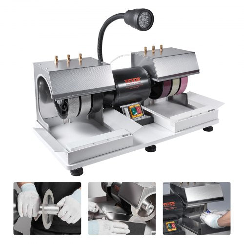 Cabbing Machine, 6" 1/4HP 1800rpm Efficient, Lapidary Rock Grinder Polisher With Lamp & Water Pump, Gem Faceting Machine, Rock Grinding Machine for Gem Jade Stone, Create Cabochons for Necklaces