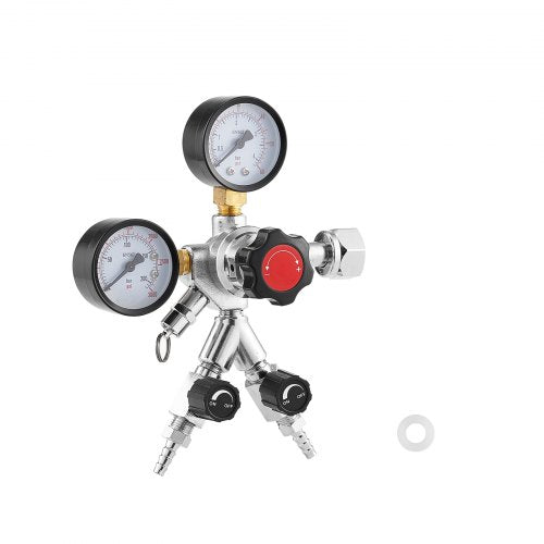 CO2 Regulator, Dual-Gauge Dual-Valve Beer Keg Regulator, 0–60 PSI Adjustable Pressure, Heavy-Duty CO2 Tank Gas Regulator with 2 Check Valves, for Draft Beer Homebrewing, Fits CGA320 Interface