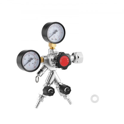 CO2 Regulator, Dual-Gauge Dual-Valve Beer Keg Regulator, 0–60 PSI Adjustable Pressure, Heavy-Duty CO2 Tank Gas Regulator with 2 Check Valves, for Draft Beer Homebrewing, Fits CGA320 Interface