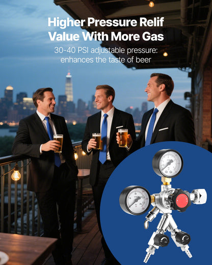 CO2 Regulator, Dual-Gauge Dual-Valve Beer Keg Regulator, 0–60 PSI Adjustable Pressure, Heavy-Duty CO2 Tank Gas Regulator with 2 Check Valves, for Draft Beer Homebrewing, Fits CGA320 Interface