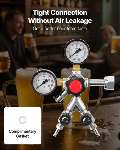 CO2 Regulator, Dual-Gauge Dual-Valve Beer Keg Regulator, 0–60 PSI Adjustable Pressure, Heavy-Duty CO2 Tank Gas Regulator with 2 Check Valves, for Draft Beer Homebrewing, Fits CGA320 Interface