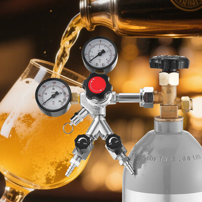 CO2 Regulator, Dual-Gauge Dual-Valve Beer Keg Regulator, 0–60 PSI Adjustable Pressure, Heavy-Duty CO2 Tank Gas Regulator with 2 Check Valves, for Draft Beer Homebrewing, Fits CGA320 Interface