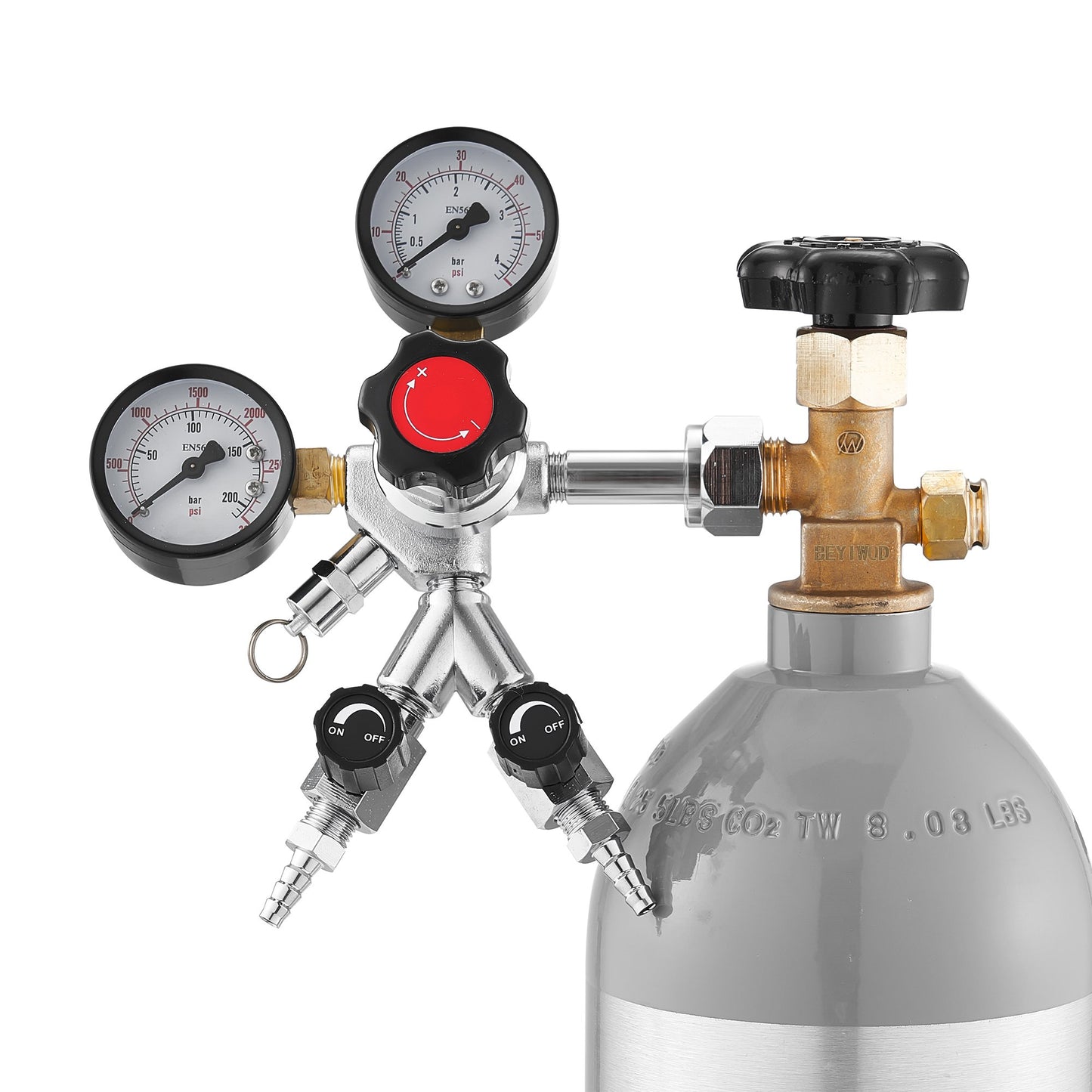 CO2 Regulator, Dual-Gauge Dual-Valve Beer Keg Regulator, 0–60 PSI Adjustable Pressure, Heavy-Duty CO2 Tank Gas Regulator with 2 Check Valves, for Draft Beer Homebrewing, Fits CGA320 Interface