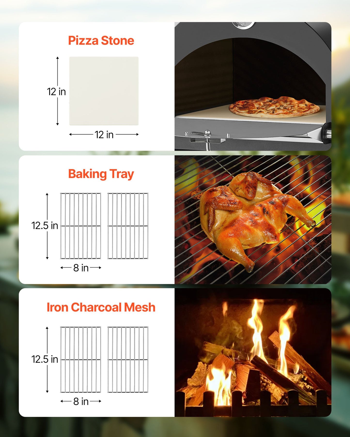 Outdoor Pizza Oven, 12" Pellet Fire Ovens, 2-Layer Pizza Oven Wood Fired, Wood Burning Outdoor Pizza-Oven with 2 Removable Wheels, 1000℉ Max Temperature Fired Pizza-Maker Ovens for Barbecue