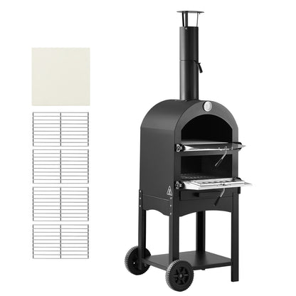 Outdoor Pizza Oven, 12" Pellet Fire Ovens, 2-Layer Pizza Oven Wood Fired, Wood Burning Outdoor Pizza-Oven with 2 Removable Wheels, 1000℉ Max Temperature Fired Pizza-Maker Ovens for Barbecue