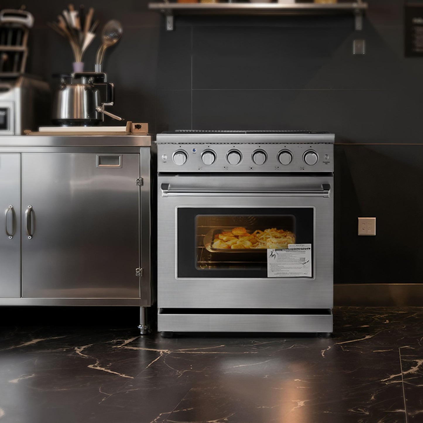 Gas Range Oven, 30 Inches Width, Freestanding Stainless Steel Stove and Oven with 5 Sealed Cooktop Burners, Easy Reach Racks, Storage Drawer, 4.8 Cu. Ft. Capacity, for Apartment, Home, Kitchen