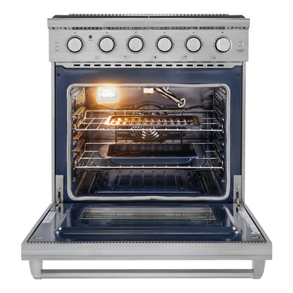 Gas Range Oven, 30 Inches Width, Freestanding Stainless Steel Stove and Oven with 5 Sealed Cooktop Burners, Easy Reach Racks, Storage Drawer, 4.8 Cu. Ft. Capacity, for Apartment, Home, Kitchen