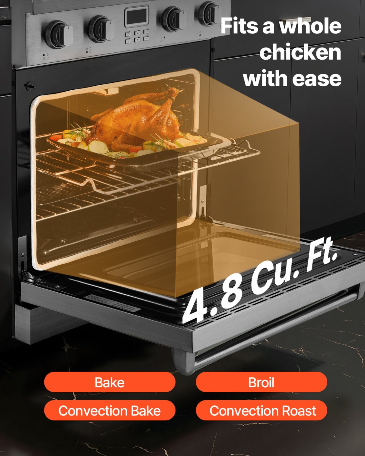 Gas Range Oven, 29.9 Inches Width, Freestanding Stainless Steel Stove and Oven with 4 Sealed Cooktop Burners, Easy Reach Racks, Halogen Light, 4.8 Cu. Ft. Capacity, for Apartment, Home, Kitchen