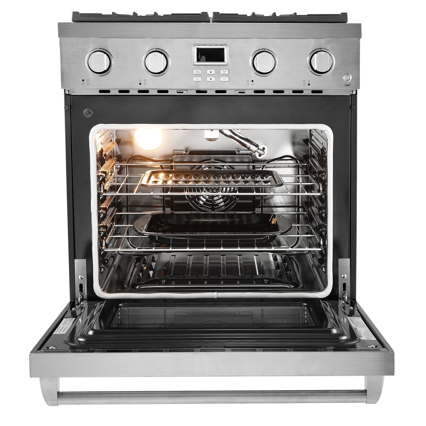 Gas Range Oven, 29.9 Inches Width, Freestanding Stainless Steel Stove and Oven with 4 Sealed Cooktop Burners, Easy Reach Racks, Halogen Light, 4.8 Cu. Ft. Capacity, for Apartment, Home, Kitchen