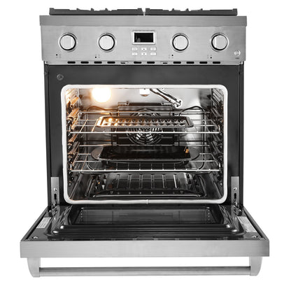 Gas Range Oven, 29.9 Inches Width, Freestanding Stainless Steel Stove and Oven with 4 Sealed Cooktop Burners, Easy Reach Racks, Halogen Light, 4.8 Cu. Ft. Capacity, for Apartment, Home, Kitchen