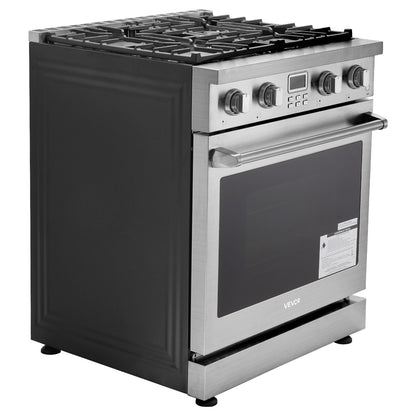Gas Range Oven, 29.9 Inches Width, Freestanding Stainless Steel Stove and Oven with 4 Sealed Cooktop Burners, Easy Reach Racks, Halogen Light, 4.8 Cu. Ft. Capacity, for Apartment, Home, Kitchen