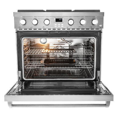 Gas Range Oven, 35.9 Inches Width, Freestanding Stainless Steel Stove and Oven with 6 Sealed Cooktop Burners, Easy Reach Racks, Halogen Light, 6.0 Cu. Ft. Capacity, for Apartment, Home, Kitchen