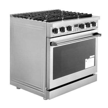 Gas Range Oven, 35.9 Inches Width, Freestanding Stainless Steel Stove and Oven with 6 Sealed Cooktop Burners, Easy Reach Racks, Halogen Light, 6.0 Cu. Ft. Capacity, for Apartment, Home, Kitchen