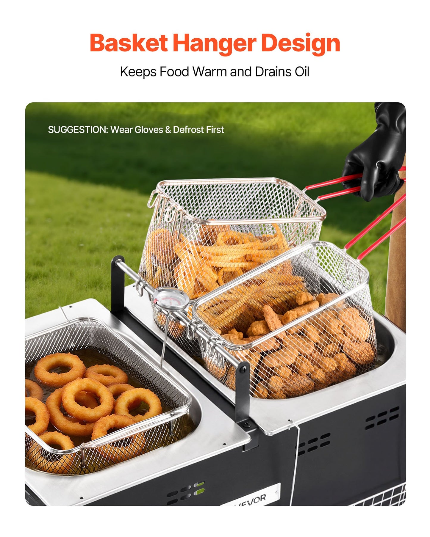 Outdoor Propane Deep Fryer, Dual-Tank 16QTx2 Large Capacity Commercial Fryer, Stainless Steel Fish Cooker with 3 Basket, Thermometer, Floor Standing Fryers for Catering Event Camping, 50,000 BTU