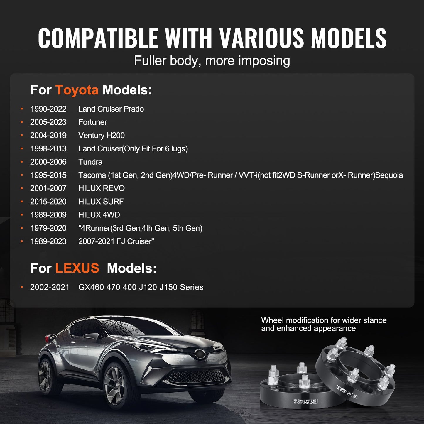 1.25" 6"x5.5" Wheel Spacers Wheel Adapters 6 Teeth Forged Spacers 4 PCS Black