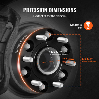 1.5" 6"x5.3" Wheel Spacers Wheel Adapters 6 Teeth Forged Spacers 4 PCS Black