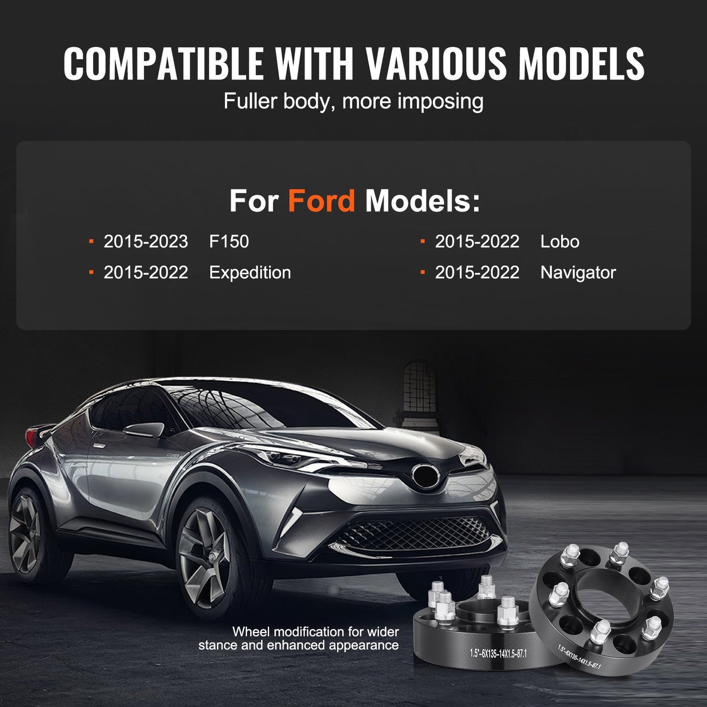 1.5" 6"x5.3" Wheel Spacers Wheel Adapters 6 Teeth Forged Spacers 4 PCS Black